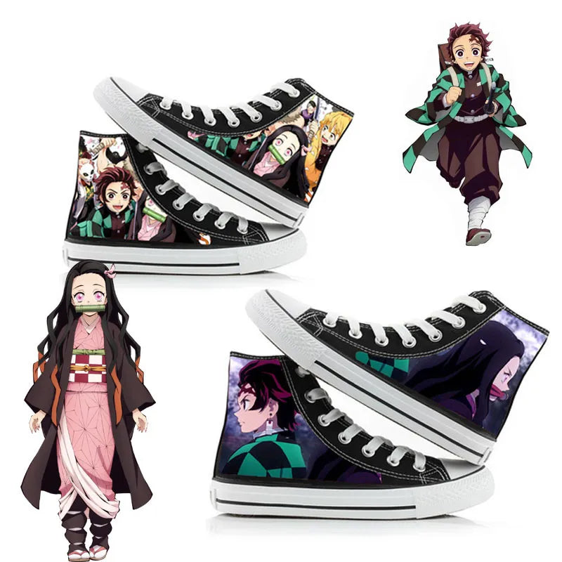 Anime Kimetsu No Yaiba Kamado Tanjirou Nezuko Cartoon Students High Help Cosplay Cos Casual Canvas Shoes