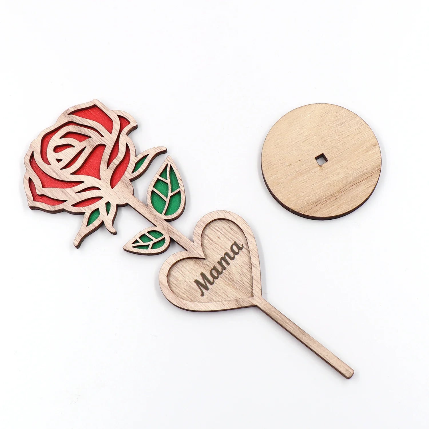 1pcs-Mother's Day Roses Laser Cut Art Wood Flower Heart Mama Love Gift