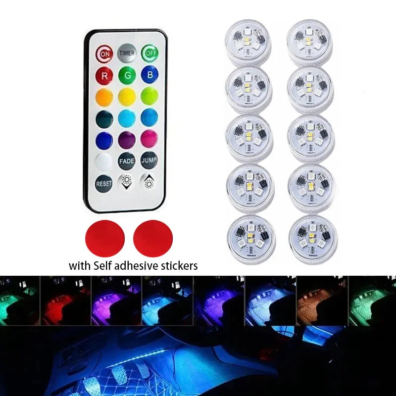 Auto LED RGB Interior Atmosphere Light Decorative Foot Lamp With USB Wireless Remote Control Multiple Modes For Car,Home Decorat