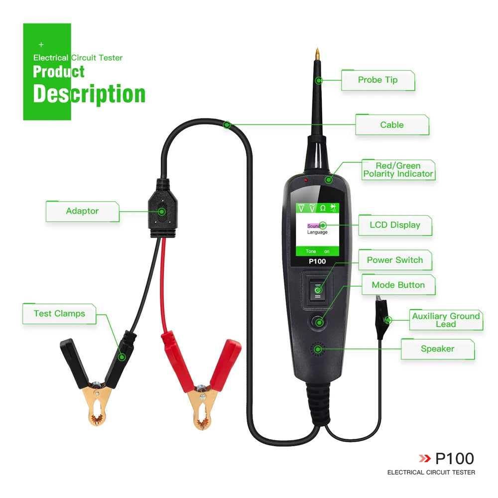 Automotive Circuit Tester Power Circuit Probe Kit Voltage/Resistant Testing 12/24V Over-Load/Short Circuit Car Diagnostic Tool