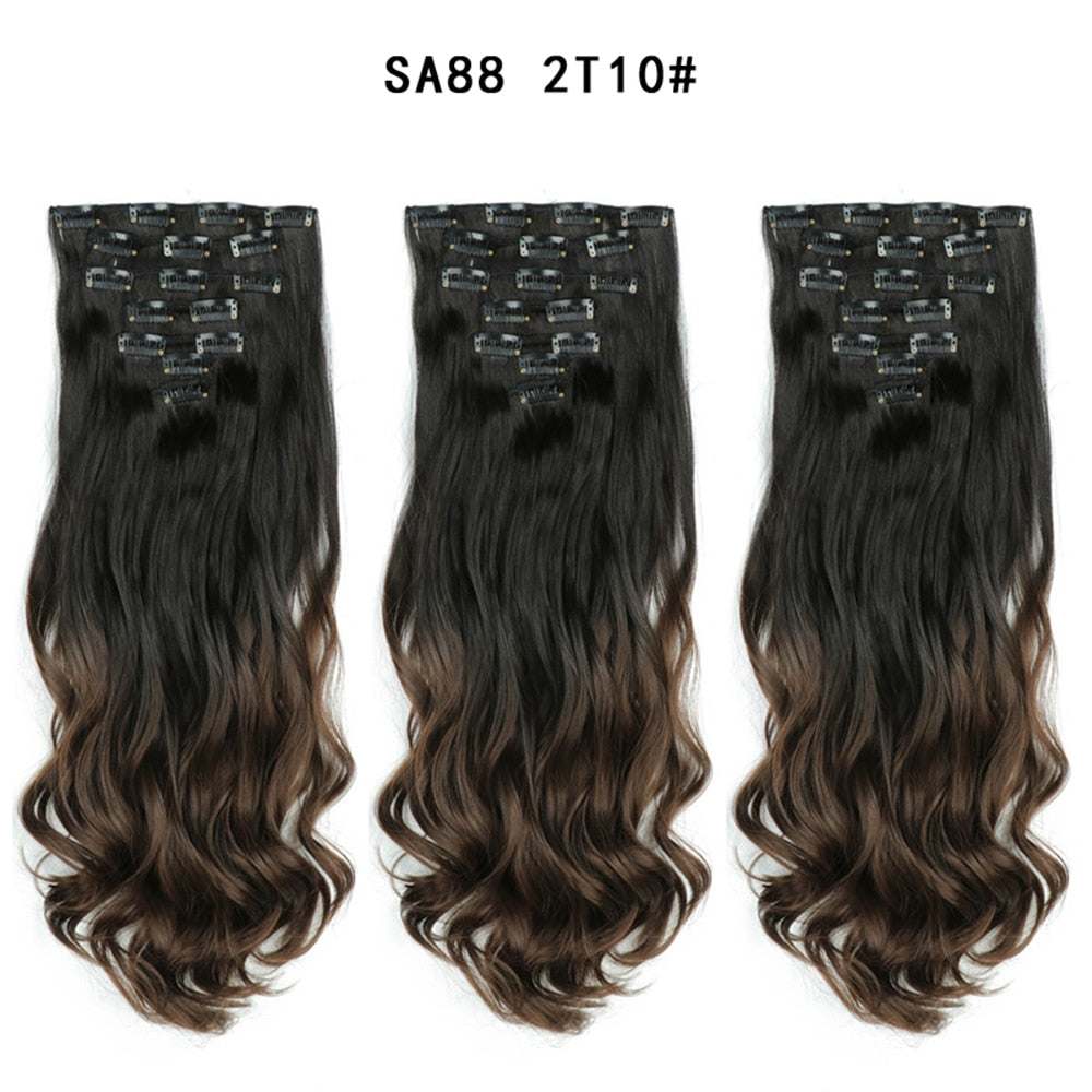 LINWAN Hair 22inch Ombre Hair Long Curly Hair Extension 16 Clips High Tempreture Synthetic Hairpiece Clip In Hair Extensions - RY MARKET PLACE