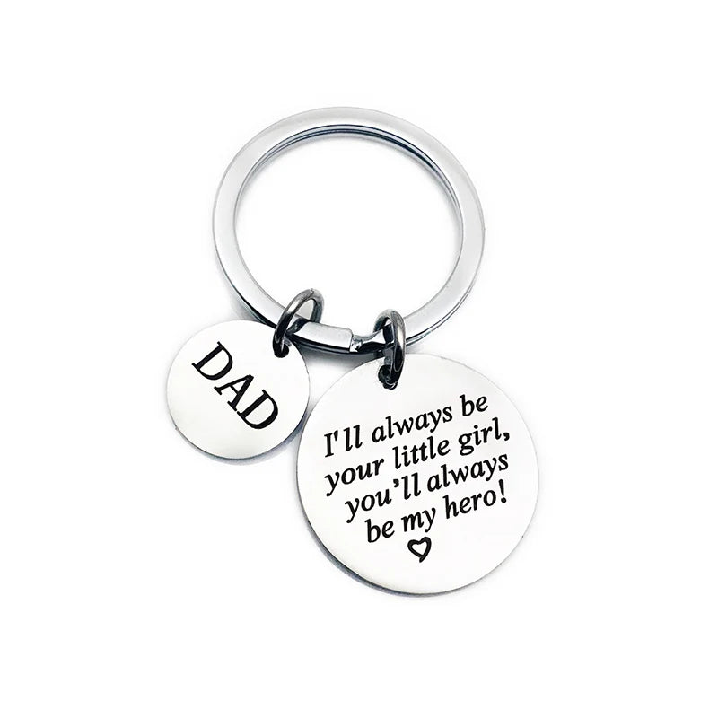 Daughter Gifts for Father's Day Stainless Steel Lettering Pendant Dad You'll Always Be My Hero Keychain Trendy Charm Jewelry