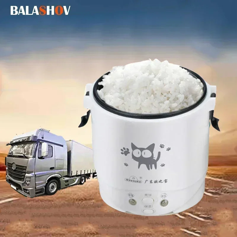 Car Mini Rice Cooker 12v 24V 220V Car Multicooker Self-driving Soup Porridge Portable Truck Smart Steamer Ramen for 1-2 People