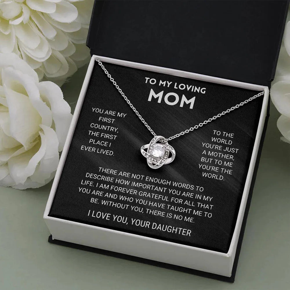 To My Beautiful Mom Love Knot Necklace Mother's Day Birthday Gift From Son Daughter Thank You Mom Interlocking Heart Necklace