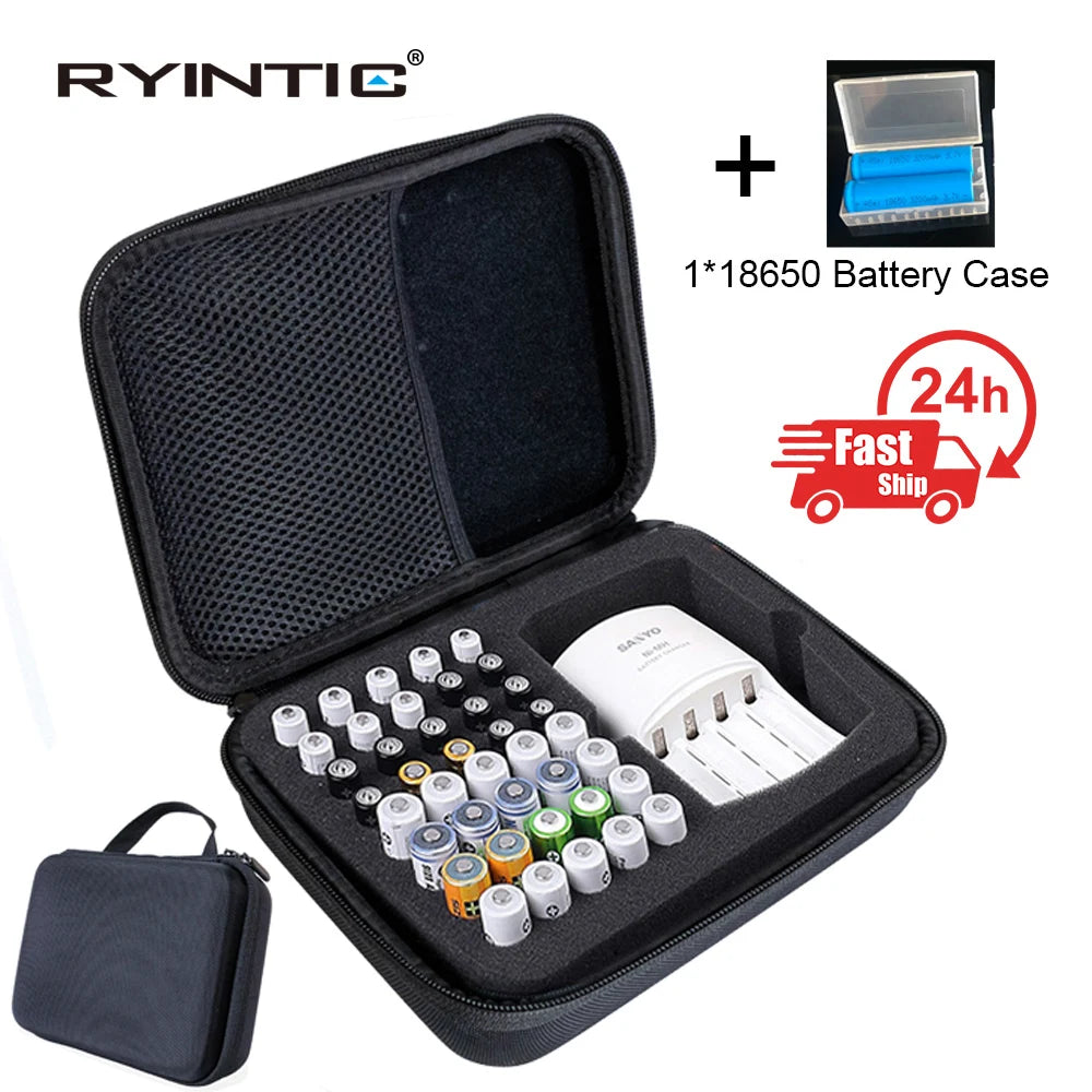 Portable Hard Carrying 40Pcs Batteries Organizer Storage Box Case For AA/AAA Battery Container Holds Battery Charger Case Cover