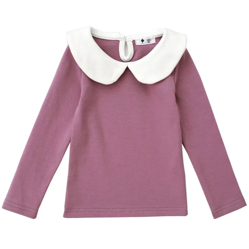 2024 Spring Autumn Children Girl Shirts Cotton Turn Down Collar Baby Girl Undershirt Casual Long Sleeve Young Kid Girl Pullovers