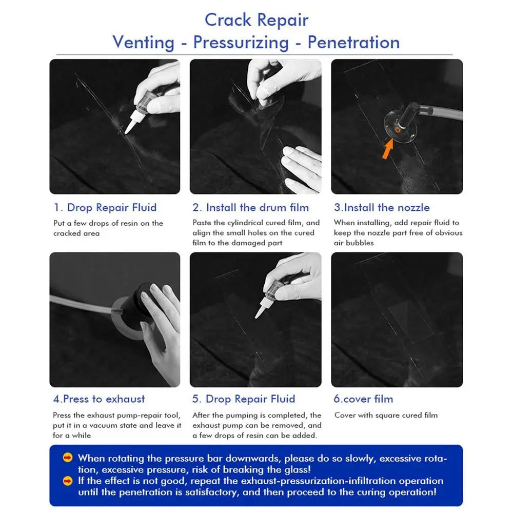 Automotive Glass Nano Repair Fluid Windshield Repair Kit Air Pump Type Windscreen Crack Repair Kit For Fix Star-Shaped Cracks