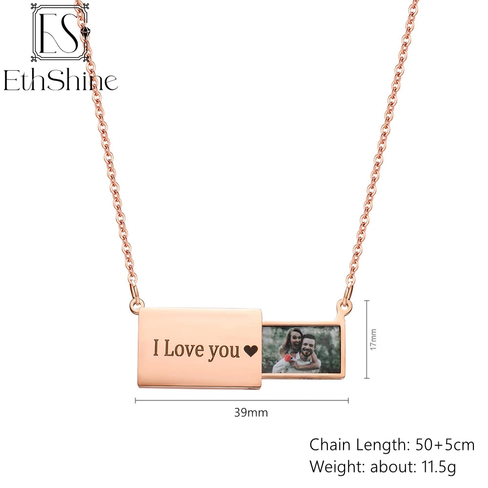 EthShine Photo Message Envelope Necklace Stainless Steel Envelope pendant Necklace Jewelry Gift for Women Mother's Day
