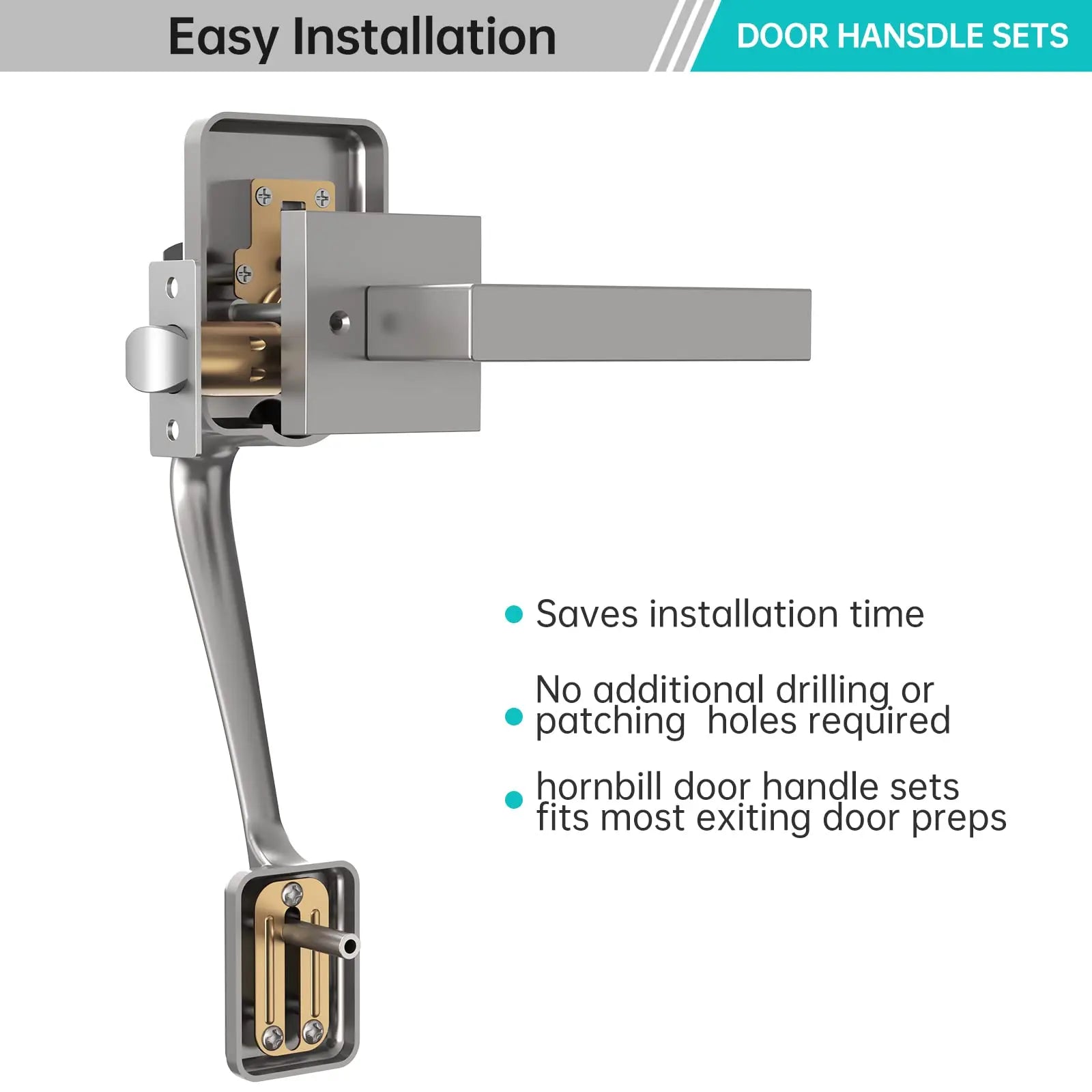 Hornbill Front Door Handle Pull Hardware Stainless Steel Cabinet Furniture Handle Set Interior Lever For Entry Door Locks Home