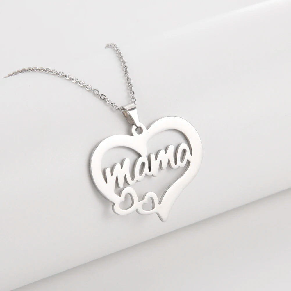 Kkjoy Mother's Day Mama Letter Pendant Stainless Steel Necklace for Women Gifts love Pendant Neck Chain Exquisite Jewelry Gift