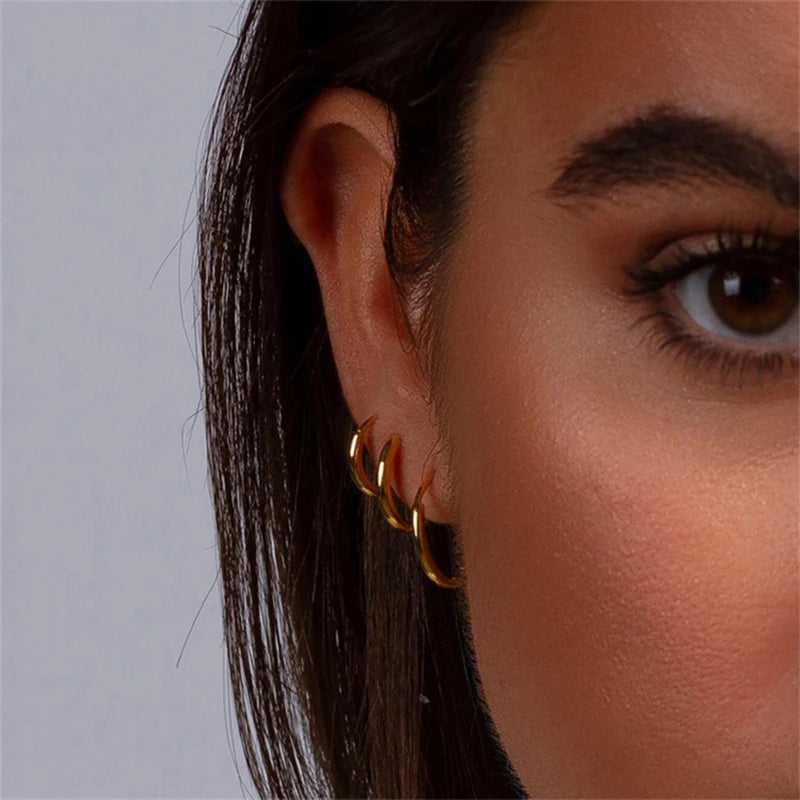 1Pairs/2Pcs Small Hoop Earrings Women Men Gold Silver Color Stainles Steel Round Circle Pendientes Mujer 2023 Anti-allergy