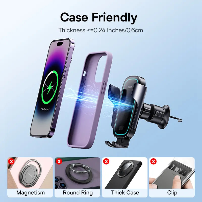 Baseus Automatic Alignment Car Phone Holder Wireless Charger For Samsung iPhone Xiaomi Phone Holder Car Holder Air Vent Holder