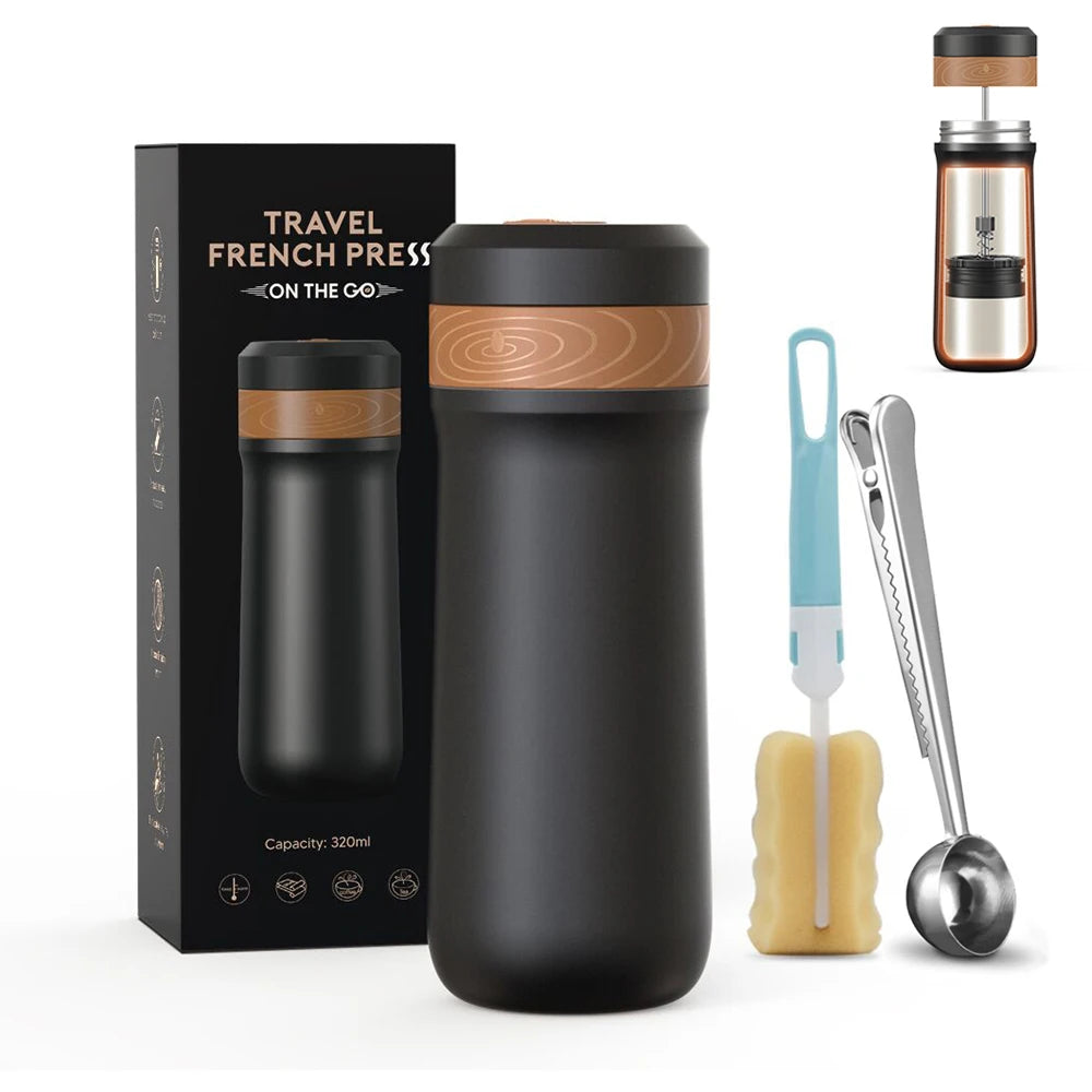 320ml Stainless Steel Portable Coffee Maker French Press Tea & Coffee 3 IN 1 Insulated Travel Mug Pot with Coffee Plunger Filter