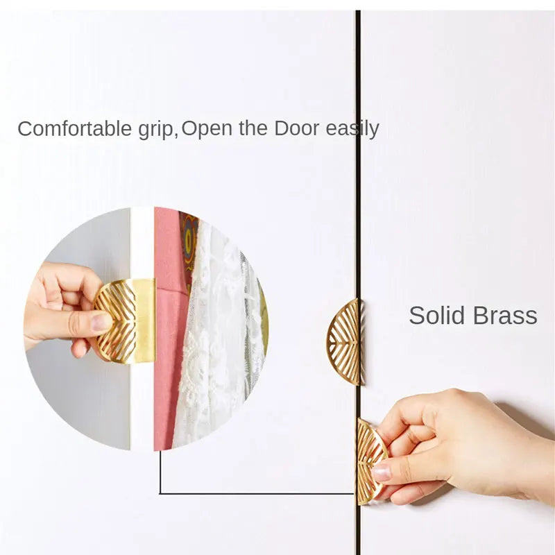 Leaf Shaped Handle Gold Brushed Hollow Pulls Furniture Cabinet Leaves Knob Zinc Alloy  Golden Cupboard Drawer Invisible Handle