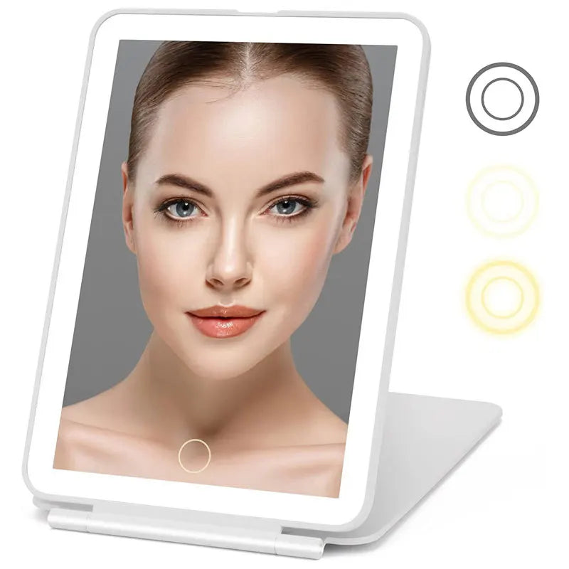 Portable Vanity Lamp Folding Cosmetic Mirrors Lighted Touch Screen Makeup Mirror With LED Lamp Usb Rechargeable Foldable Design