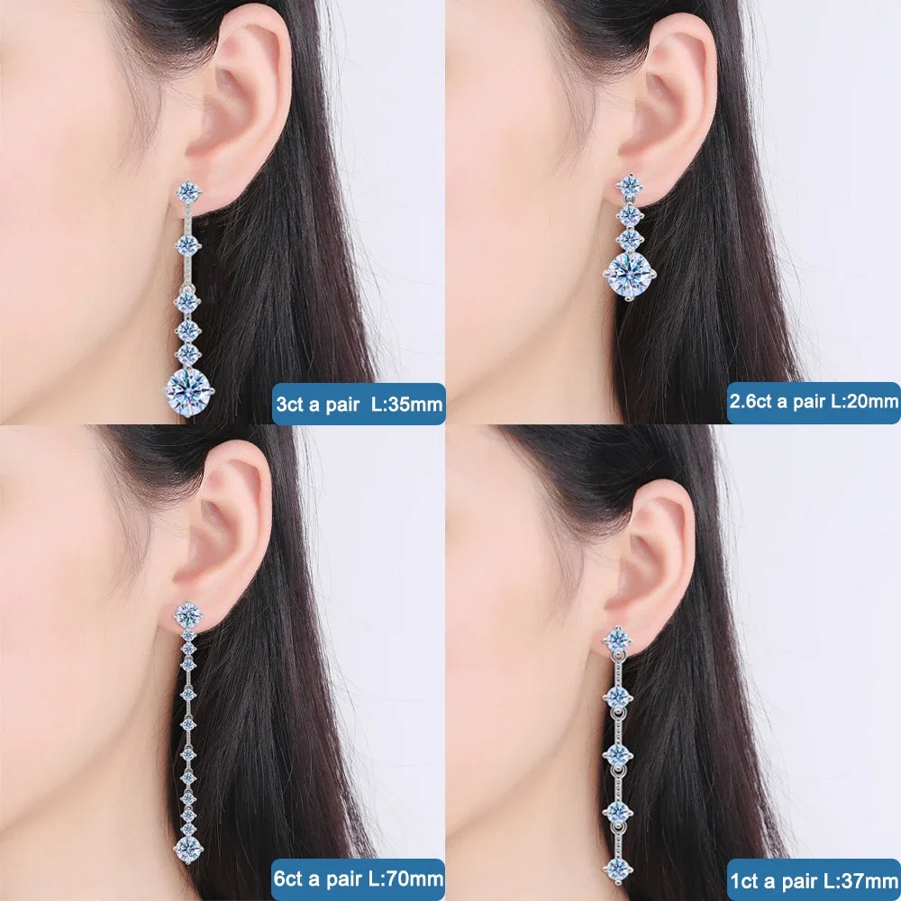 3cttw D Color Moissanite Dangle Earrings For Women 925 Sterling Silver Original Long Tassel Ear Drops Engagement Wedding Jewelry