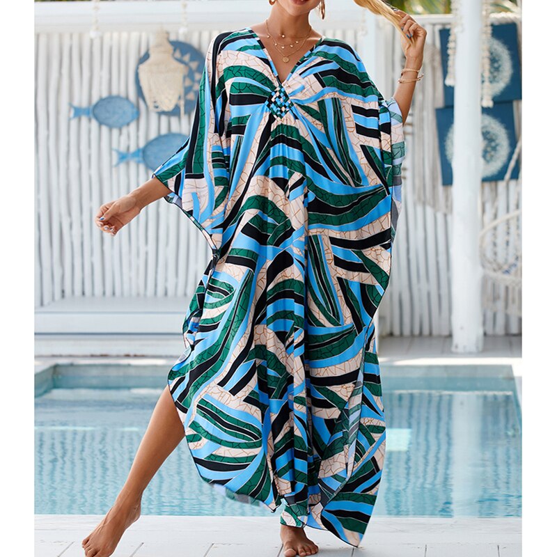 New Cover-up Over size Print Bohemian Maxi Dress Summer Swimsuit Cover Up 2023 Robe De Plage Pareos Long Dress BeachwearTunic - RY MARKET PLACE