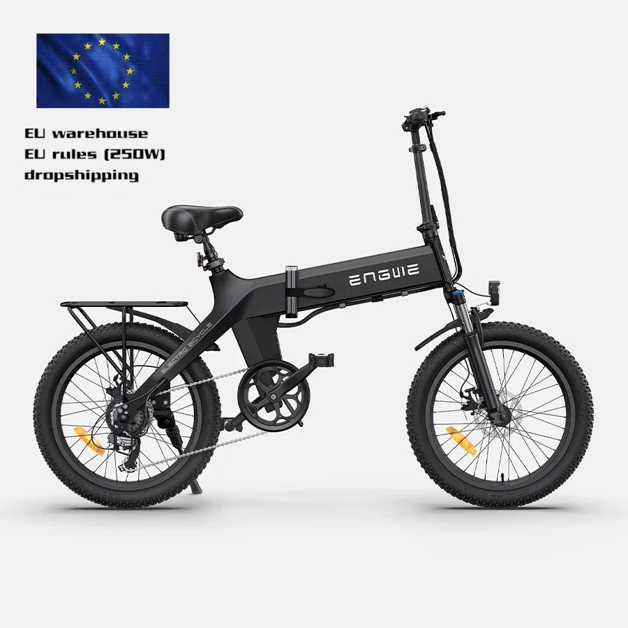 BLACK ENGWE C20 PRO Adult Electric Bike 36V 19.2AH City Bike Motor 250W Powerful Motor 25KM/H electric Bicycle 20*3.0inch ebike