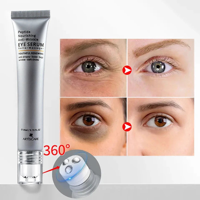 Peptide Nourishing Anti Wrinkle Eye Serum Anti Dark Circle Eye Bags Puffiness Lifting Firming Skin Roller Massager Eye Care