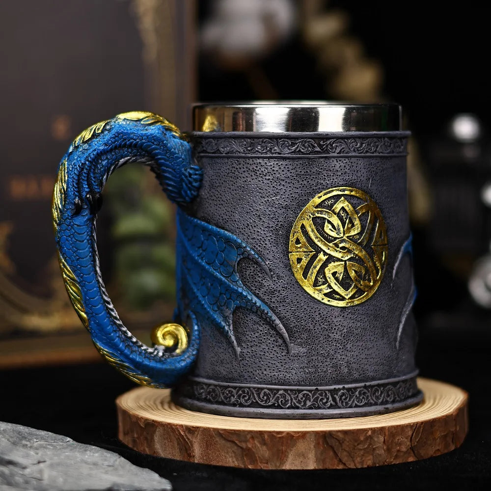 Creative Gothic Legendary Dragon Beer Stein Resin Hand Painted Stainless Steel Drinkware Coffee Cup Mug Friends Gift