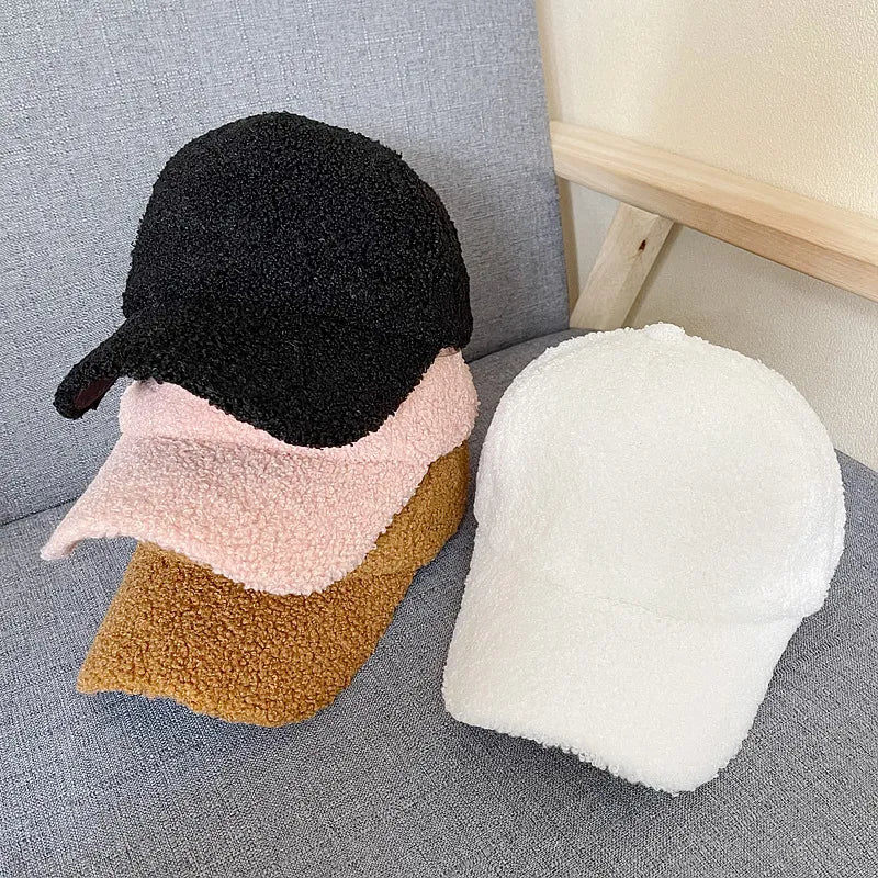 New Winter Women Baseball Cap Artificial Lamb Wool Hats Version Tide Warm Cap Plush Baseball Caps Autumn Baseball Cap