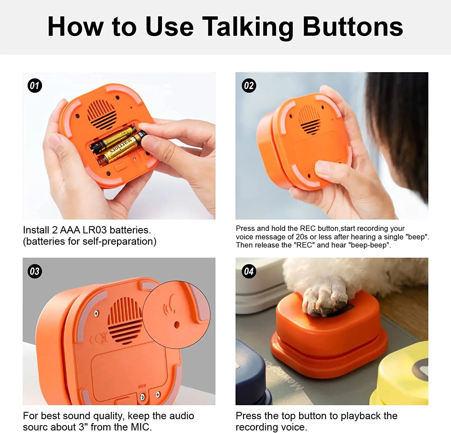 MEWOOFUN Dog Button Set With Mat & Stickers Pets Talk Trainable and Recordable  Communication Vocalised Voice Toy Clicker