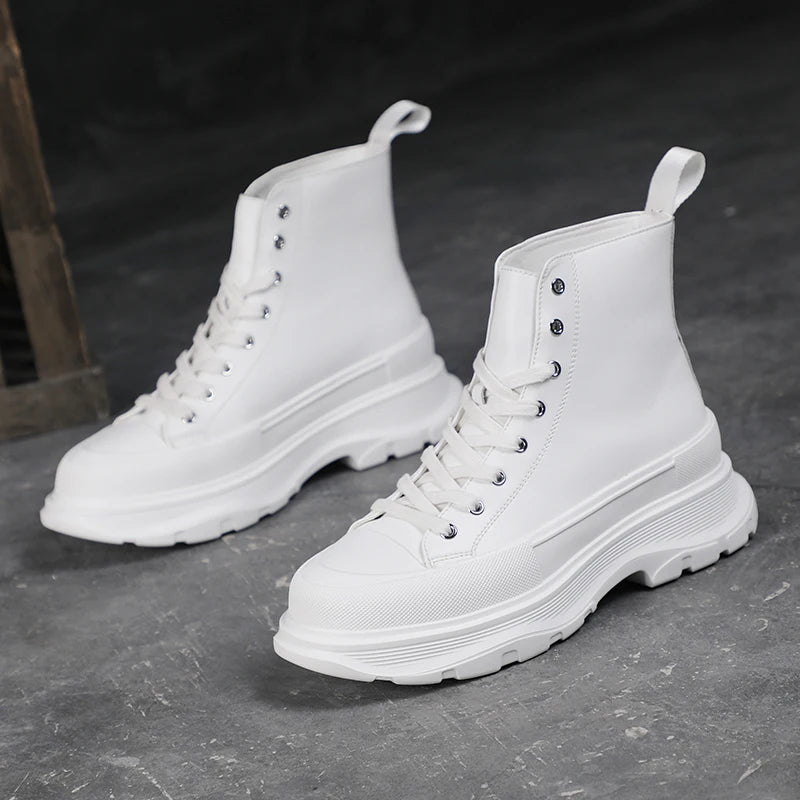 Autumn Men and Women Ankle Boots Chunky Platform Shoes High-cut Genuine Leather Sneakers Motorcycle Boots Skateboard Sport Shoes