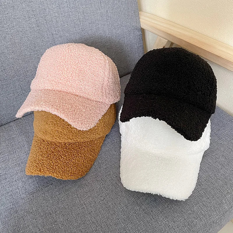 New Winter Women Baseball Cap Artificial Lamb Wool Hats Version Tide Warm Cap Plush Baseball Caps Autumn Baseball Cap