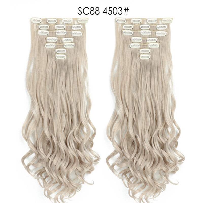 LINWAN Hair 22inch Ombre Hair Long Curly Hair Extension 16 Clips High Tempreture Synthetic Hairpiece Clip In Hair Extensions - RY MARKET PLACE