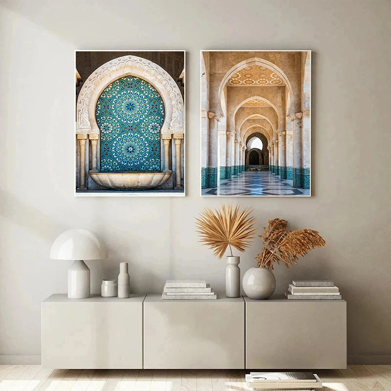 Moroccan Door Mosque Boho Arabic Islamic Archway Architecture Photography Poster Canvas Painting Wall Art Pictures Home Decor