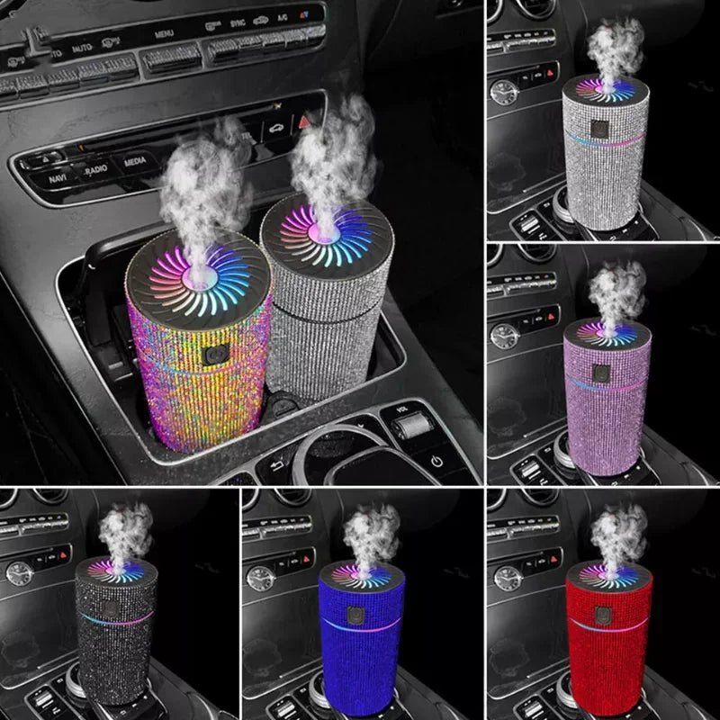 Luxury Diamond Car Diffuser Humidifier with LED Light Auto Air Purifier Aromatherapy Diffuser Air Freshener Car Accessories