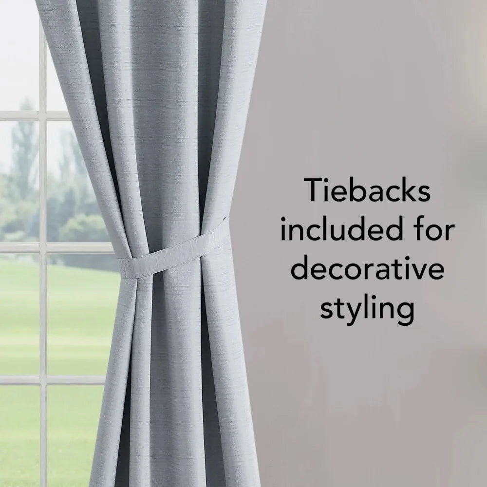 Blackout Window Curtain Panels with Tiebacks, Back Tab, Light Grey, 38" x 108" curtains for living room