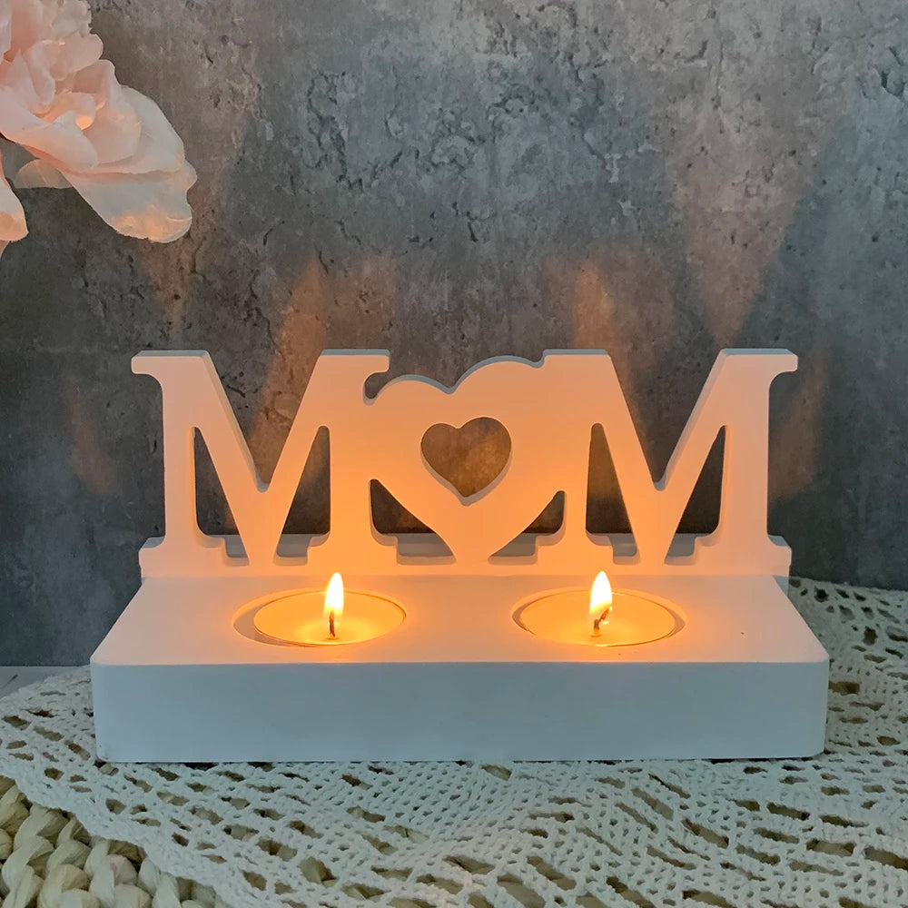 Mother's Day Candle Holder Silicone Mold Letter MOM Candlestick Mould DIY Aromatherapy Cement Gypsum Ornaments Decoration Mould