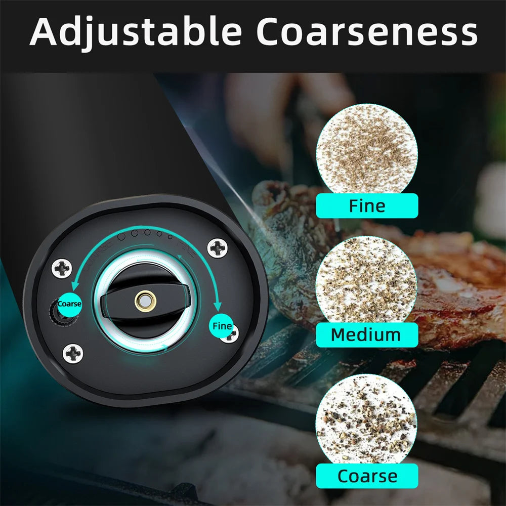 Electric Salt and Pepper Grinder Set With Base USB Rechargeable Grinder Adjustable Coarseness Spice Mill With LED Light