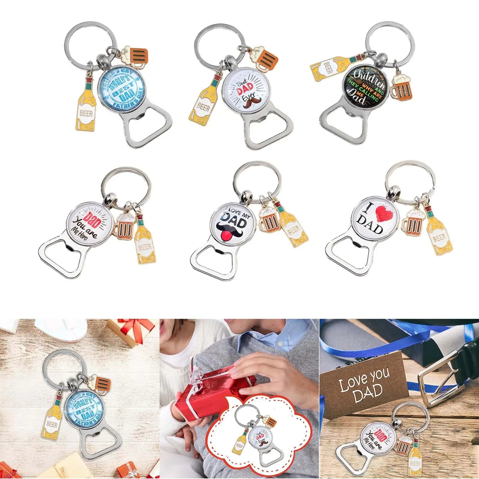 Bottle Opener Keychain Car Key Chain Charm Dad Keychain Key Holder Hanging Decoration Portable Metal Keyring Father's Day Gift