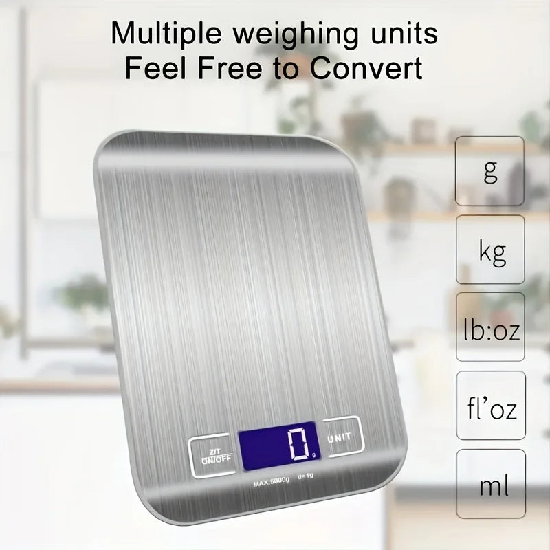 10/5Kg 1g Kitchen Scale digital Stainless Steel Weighing Scale Food Diet Postal Balance Measuring LCD Electronic Scales
