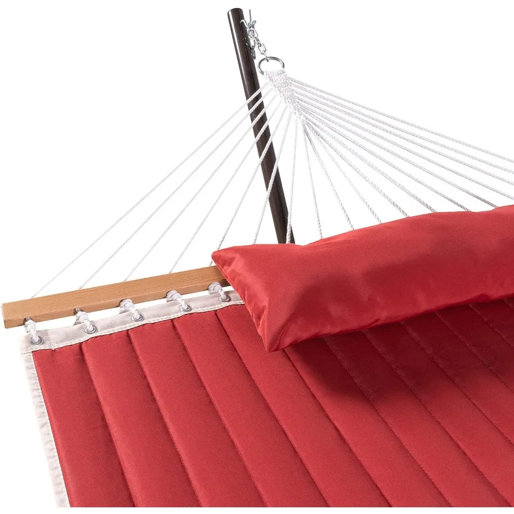 12 FT Outdoor Quilted Hammock with Stand Included, 2 Person   Heavy Duty Stand, Pillow and Spreader Bars