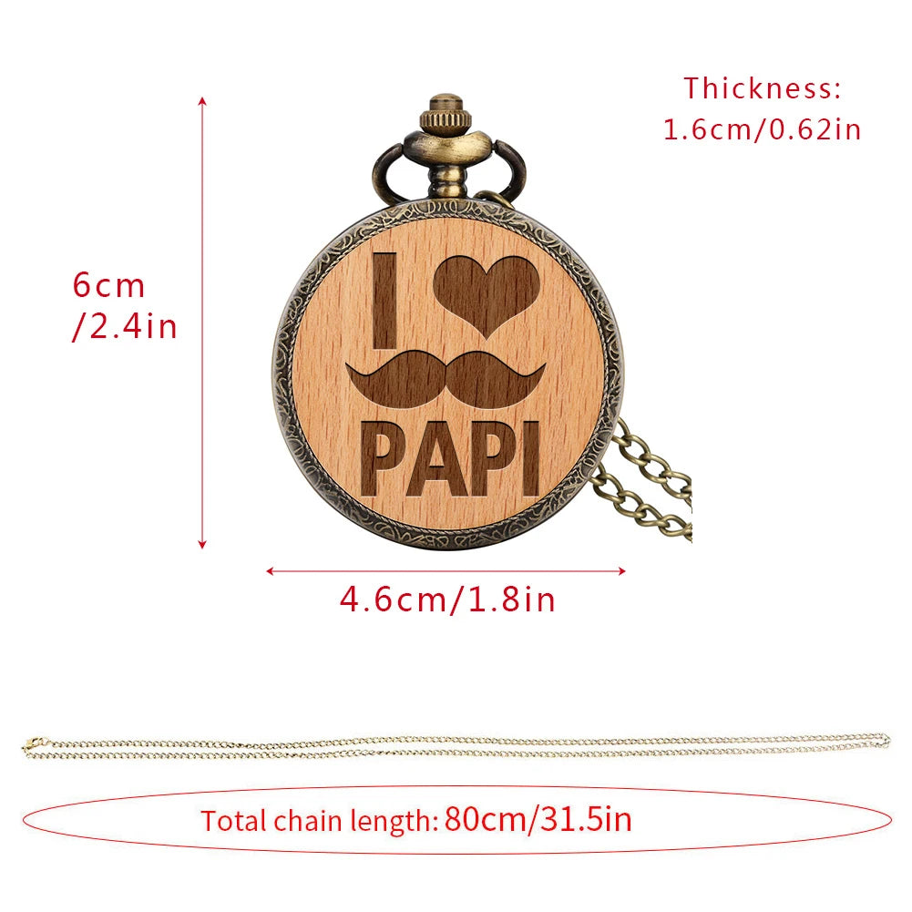 80cm Slim Chain Pendant Pocket Watch Gift for Father Practical Father's Day Gifts I Love Dad Quartz Alloy Necklace Clock Hour