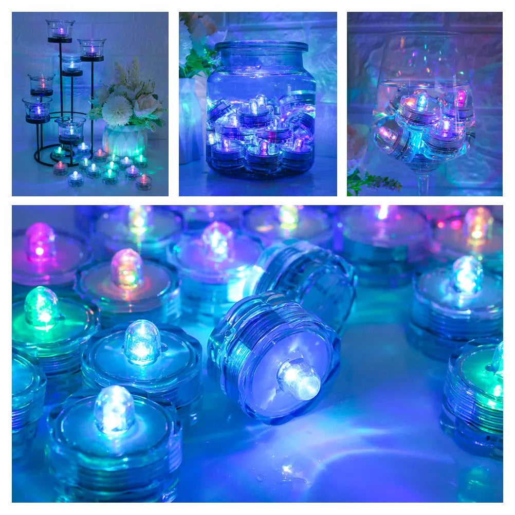 12Pc/Set Submersible Candles Waterproof Underwater Mini LED Tealights for Wedding Home Patry Vase Festival Valentine's Day Decor