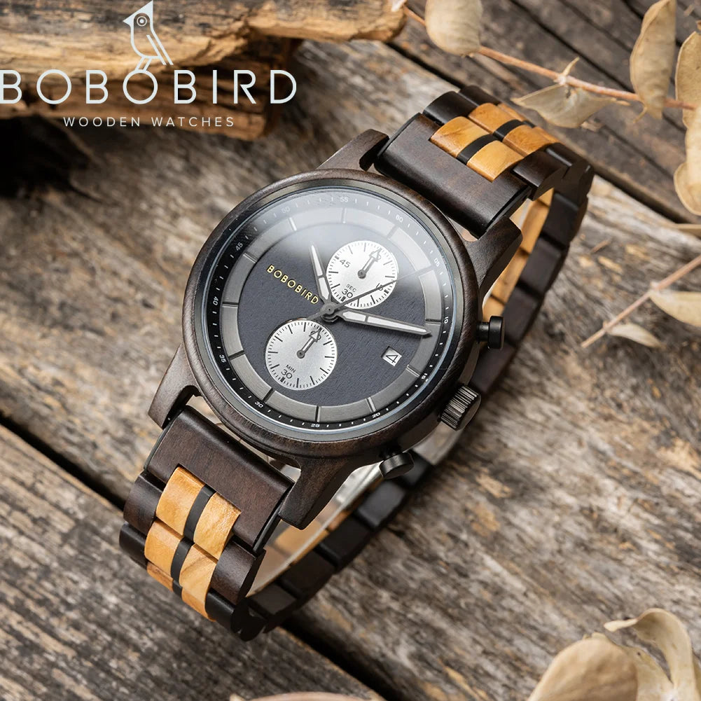 2023 Wooden Watches BOBO BIRD Top Luxury Brand Multifunctional Men Quartz Wristwatches Tigerwood Strap montre homme Father's Day