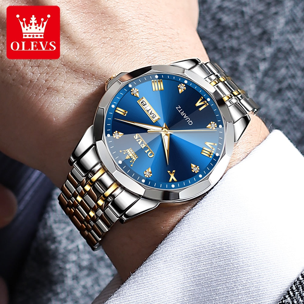 OLEVS Men's Watches Top Brand Original Quartz Watch for Man Waterproof Rhombus Mirror Luminous Wristwatch Date Week Casual New - RY MARKET PLACE