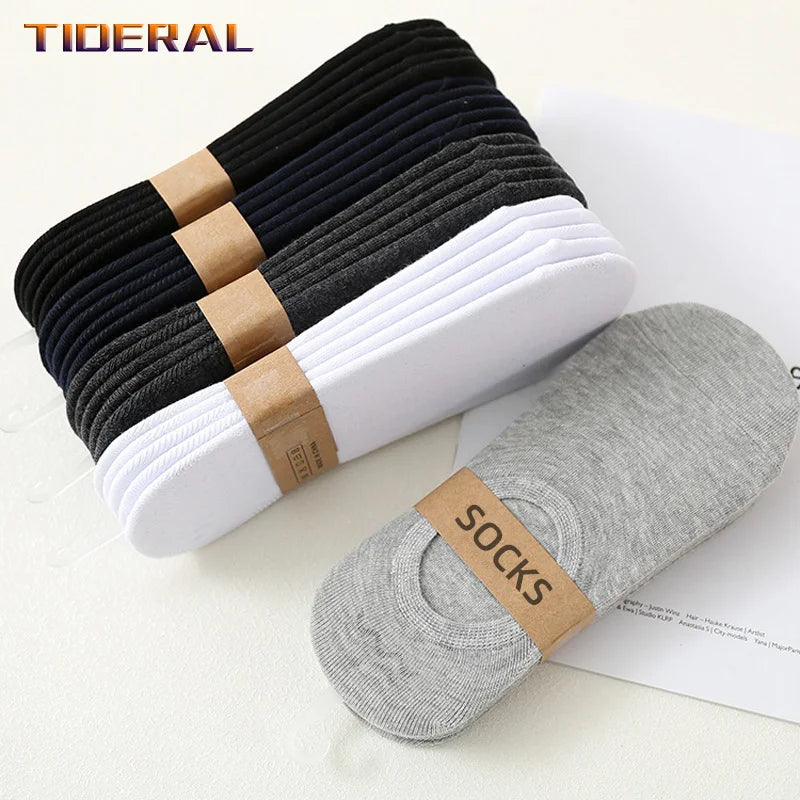 5 Pairs Men's Invisible Socks Slippers Cotton Silicone Non-slip Summer No-show Male Ankle Socks Casual Breathable Thin Boat Sock