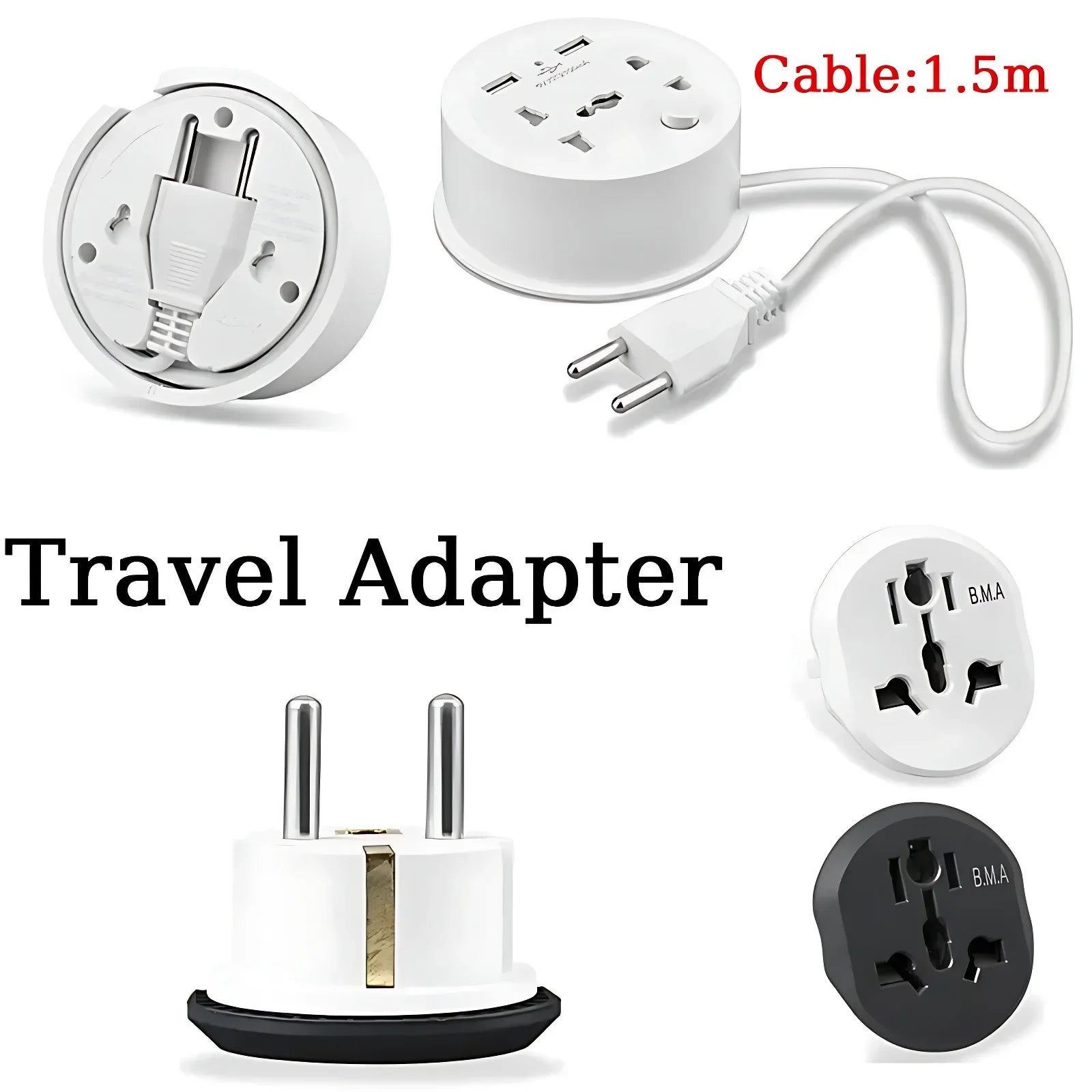 3/5 PCS Universal Travel Adapter,International Plug Adapter with Dual AC Outlet, All in One Worldwide Wall Charger for USA EU UK