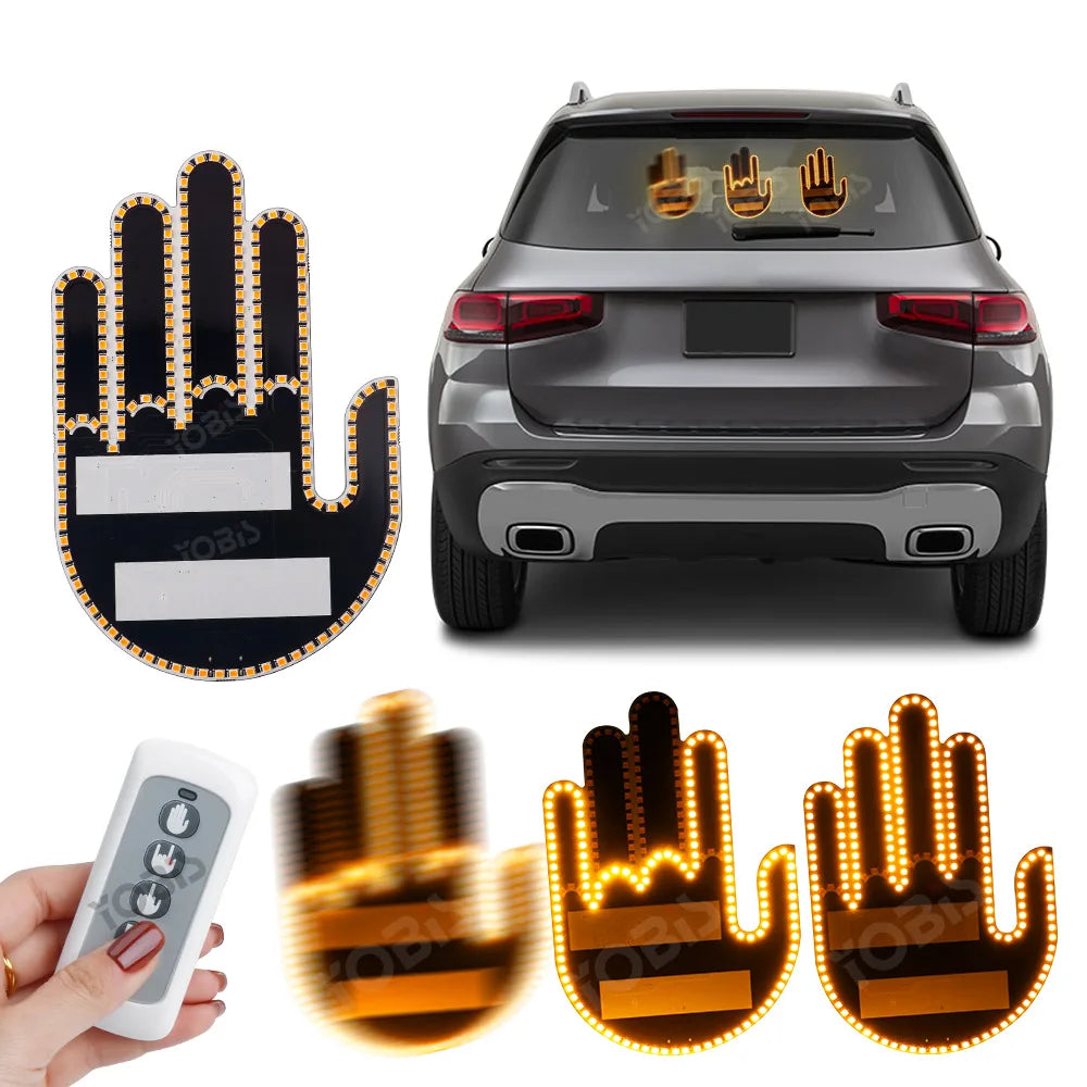 1 Set Car Finger Light  Cool Funny Gesture Light Middle Finger Interior LED Car Light RGB Yellow with Remote Car Accessories 12V
