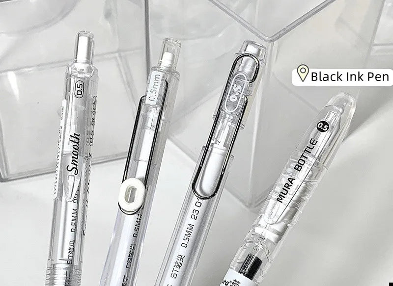 7pcs Korean Fashion Gel Pen Simplicity White Transparent Solid Color Stationery Gel Pen 0.5mm Black Ink Scrapbook Dry Quick Pen