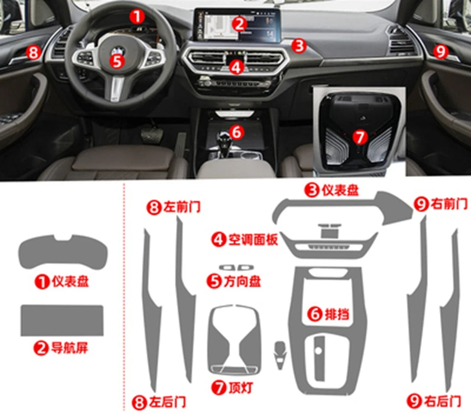 Anti-scratch Car Door Center Console Media Dashboard Navigation TPU Protector Film For BMW X3 X4 2022-2024 Car Accessories