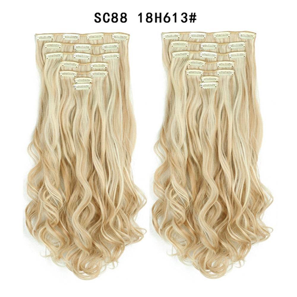 LINWAN Hair 22inch Ombre Hair Long Curly Hair Extension 16 Clips High Tempreture Synthetic Hairpiece Clip In Hair Extensions - RY MARKET PLACE