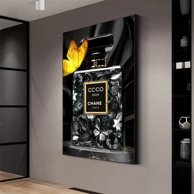 Black Perfume Bottle Yellow Butterfly Luxury Art Canvas Painting Poster Fashion Wall Art Pictures Modern Living Room Home Decor