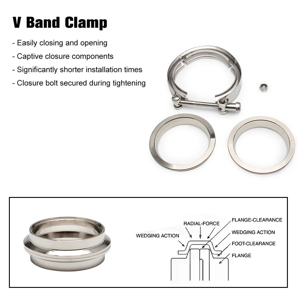 2.5＂3＂ V-Band Clamp With Male Female Flange Kit Turbo Downpipe Wastegate V-Band Turbo Exhaust Pipes Car Accessories TP-1011A
