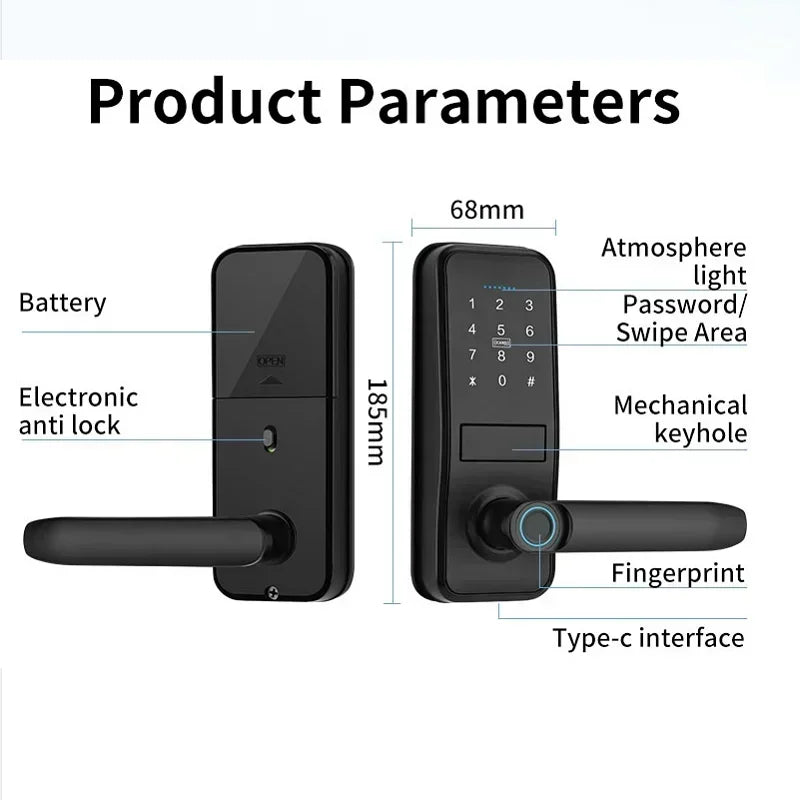 Fingerprint Door Lock Tuya Smart Door Lock Password Finger print IC Card APP Key Remote Unlock fechadura eletronico digital 도어락